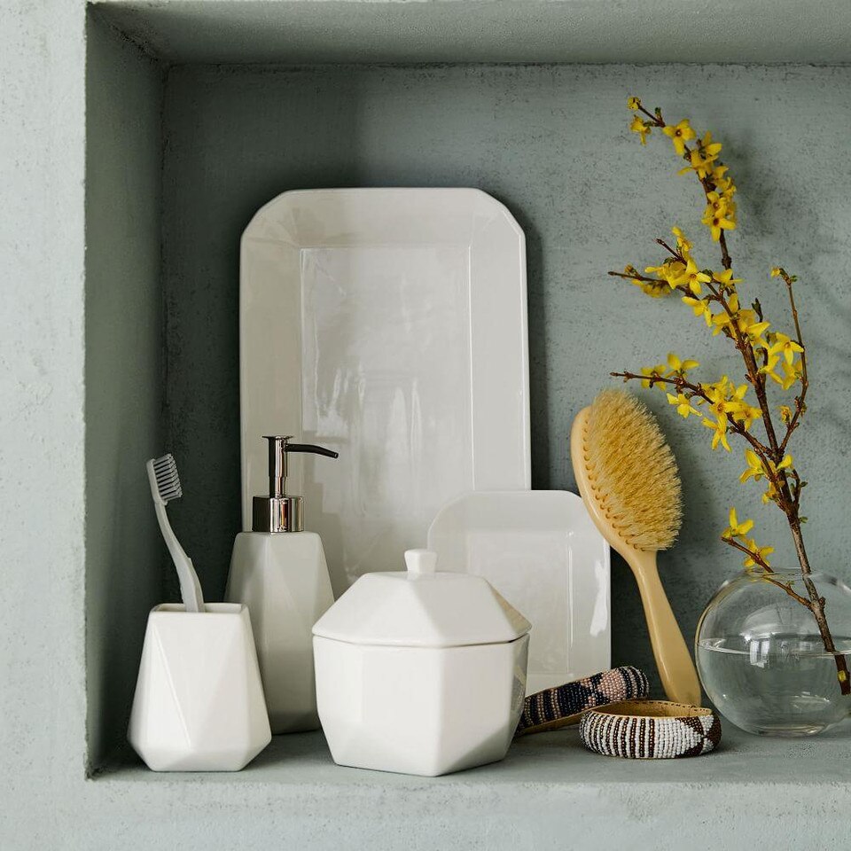 Faceted Porcelain Bathroom Accessories White West Elm Australia